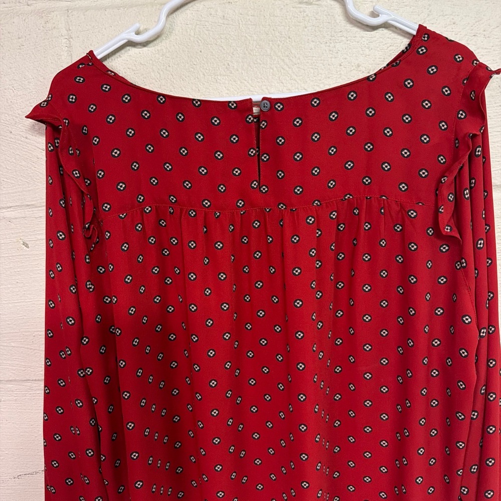 Loft Outlet Womens Red Geometric Diamond Print Ruffle Shoulder Blouse XL - Picture 8 of 8